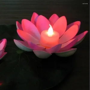 Dekorativa blommor konstgjorda LED flytande lotusblommaljus med färgglada förändrade ljus för bröllopsfestdekorationer