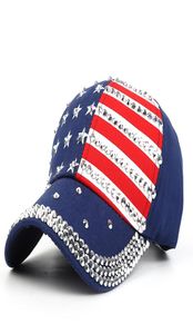Fashion America Hat Bling Rhinestone Stripe Stars American Flag Baseball Cap Snap Back Hats for Women8950047