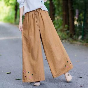 Women's Pants Capris Chinese Style Cotton Linen Fashion Women Wide-Leg Pants New Casual Retro Loose Long Trousers Elegant Strtwear Pants 12248 Y240509