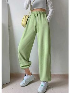 Frauenhose Capris Winter Wärme Samt breite Sporthose für Frauen klassische Schnüre -Bein -Hosen mit Flce Baggy Jogginghose Manschettenhose Y240509