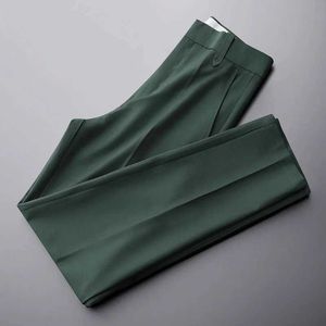 Calças masculinas Mola as calças de terno sofisticado para homens 2022 Novo cavalheiro comercial No Iron Nine Part Pants Calças Casual Robra de Seda Ice