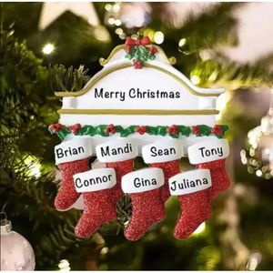 Meias de meia personalizadas da família Resina 2 3 4 5 6 7 8 Ornamentos de árvore de Natal Decorações criativas Pingentes FY4927 B1022 FY9 B10