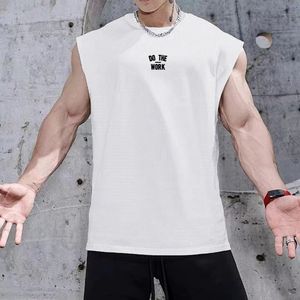 MENS SUMMER Snabbtork Tank Top Breattable Casual Loose Fitness Sports ärmlös skjorta Bodybuilding Tryckt undertröja 240513