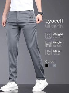 Markenmännchen Hosen weiche Stretch Lyozell Stoff Sommerkleidung Casual Hosen dünne Elastische Taillengeschäft Schlanke Hosen männlich 240513