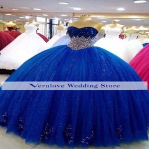 Sweet 16 Quinceanera Dresses 2022 Crystal Pärled Royal Blue Vestido de Fiesta Ball Gown Prom Dress Vestidos de XV A OS 285K