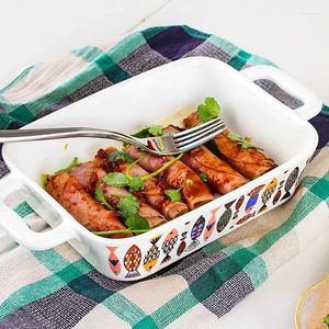 Tassen Schöne Zwei-Ohr-Backplatte Käse Reis Keramik Western Food Dish Bowl Mikrowellenofen verfügbares Geschirr