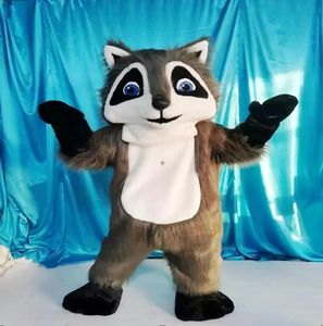 Performance fofo Raccoon Mascot Costume Simulação de caráter de caráter de caráter de caça de tamanho adultos time time unissex aniversário de natal vestido de fantasia