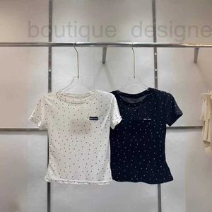 Kvinnors tankar Camis Designer Brand Shenzhen Nanyou High End MIU Series 2024 Summer New Slim Fit Short Sleeve Polka Dot Top White Shoulder T-shirt för kvinnor 793T