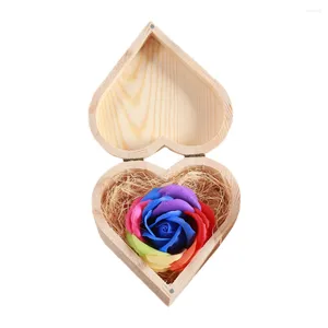 Decorative Flowers Rose Shape Flower Romantic Artificial Wooden Gift Box Heart- Shaped Red Core Christmas ValentineS Day Guest Soap