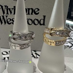 Brand New Westwoods Double layered Belt Head Sparkling Diamond Ring Saturn Couple Original Reproduction Nail