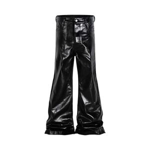 Men's Pants High Street Wide Legs Smooth Pu Leather Pants Belt Boots Cut Mens and Womens Straight Pocket Casual Jeans Large Sparkling MensL2405