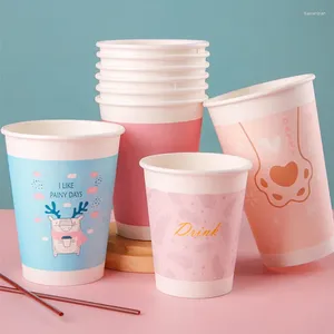 Disposable Cups Straws 50pcs Creaitve Milk Tea Coffee Cup 400ml Packaging Pink Paper Drinking Party Birthday Wedding With Lids