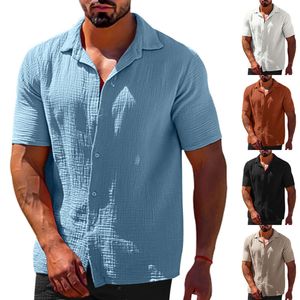 2024 GORĄCE Sprzedawanie Letnie Casual Polo Solid z krótkim rękawem Koszule Lniane Męskie Ubranie M513 32