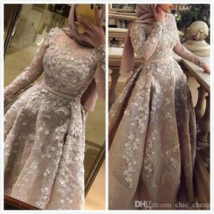 Aso ebi arabskie luksusowe seksowne muzułmańskie sukienki wieczorowe koronkowe sukienki z baldówek z baldachami długie rękawy formalne imprezę Drugi suknie przyjęte sukienki 2261