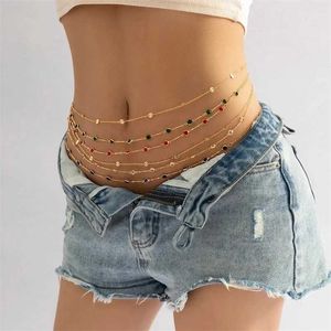 Cintos da cintura Cintos boêmios azuis verdes vermelhos vermelhos barriga feminino metal de biquíni sexy biquíni acessórios versáteis q240511