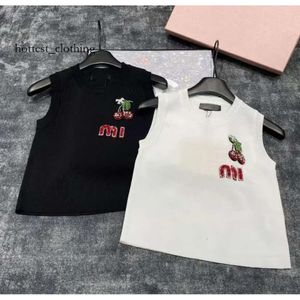 Mui Mui Shirt Women's Tanks Camis Mui New Cherry MM Knitted Alphabet Embroidery Bust 72 Length Mui Mui Top 2609