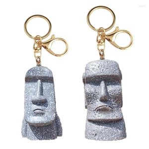 Schlüsselanhänger Langlebige Moai -Figur Schlüsselbund Lustige Rapa Statue Keyring Map Key Halter Harz Legierungsmaterial Tasche für Frau Mann Drop