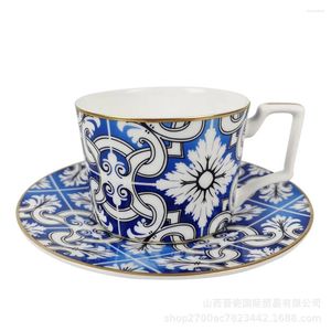 Muggar europeiska blå och vit porslin kaffekoppskål set bröllop restaurang el hushåll mjölk mugg keramik te