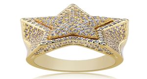 Hip Hop Five Star Rings Men039S Gold Silver Color Iced Out Cubic Zircon Jewelry Ring Gifts9579129