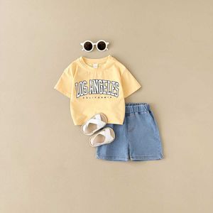 Zestawy odzieży 0-3Y Nowy zestaw letni nowonarodzony Odzież Preschool List do wydrukowania T-shirt z krótkim rękawem+dżins