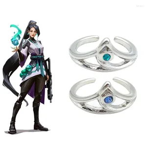 Party Supplies Game Valorant Rings Green Blue Crystal Silver Plated Adjustable For Women Cosplay Jewelry Accessories