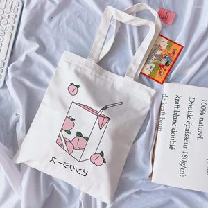 Bolsas de ombro japonês fofo kawaii desenho animado divertido de grande capacidade leite casual sweet shop bag letra letra harajuku mulheres