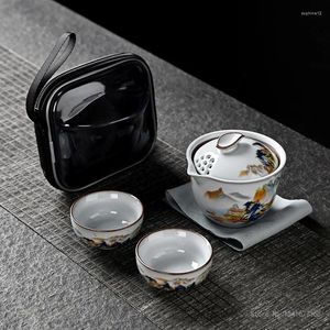 Teaware sätter kreativa kinesiska Kongfu tekanna utomhus bärbara bilresor teaset keramiska te krukor snabb gäst kopp en kruka två koppar