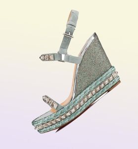 Glitter Mini Couro Pyradiams 110mm Sandálias femininas Lady S Custas Crystal Spikes Women Women Heels High Salto Vestido de Noiva de Partimento8208380