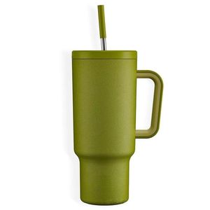 40Oz Mug Tumbler Water Bottles Pure Colors With Handle Insulated Lids Straw Stainless Steel Coffee Cup For Household Travel Thermal