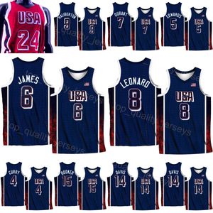 Skriv ut US Basketball Jersey United States 2024 National Navy Red 4 Stephen Curry 6 LeBron James 8 Kawhi Leonard 11 Joel Embiid 14 Davis 13 Bam Adebayo 10 Jayson Tatum