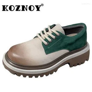 Lässige Schuhe Koznoy 5cm Kuh Echtes Leder Moccasins Sommer Herbst Frühling Frauen Flats runde Zehen Schnürung gemischte Farbe Vulkanize Mode