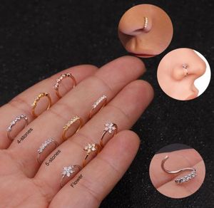 Fashion Nose Piercing Body Jewelry For Women Gilrs CZ Nose Hoop Nostril Ring Tiny Flower Helix lage Tragus Ring1064706
