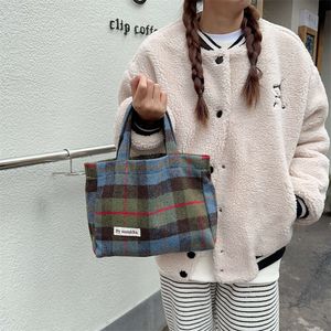 311021 Minimalist Ins Style Woolen Multi-color Handbag for Women 2023 New Plaid Autumn and Winter Women's Bag