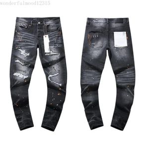 Men's Jeans Men Print Fashion Contrast Color Spliced Stretch Denim Pants Painted Slim Straight Trousers Black