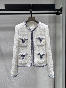 Jackets feminino Fashion Braid Edge White Tweed Caphe