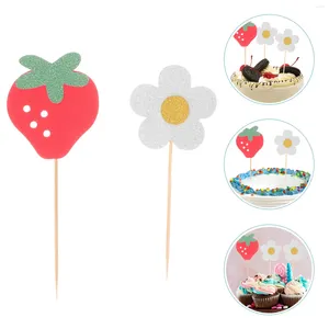 Decorative Flowers 20 Pcs Strawberry Cake Flower Cupcake Topper Decorations Picks Baby Shower Ornaments Commemorate