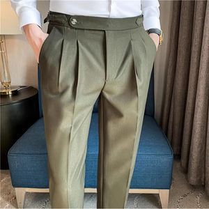 Men Pants Classic Herren -Bürohosen schlanker fit hoch Taille Vintage -Taschen für formelle Geschäftstile elegante formelle Hosen 240513