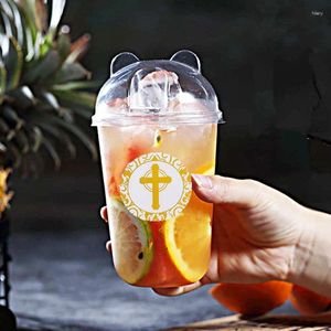 Disposable Cups Straws 1000pcs Net Red Bronzing Golden Cross Sticker Party Favors Decoration Drinking Cup Round Religious Christian Prayer