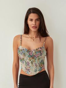 Women's Tanks Women S Vintage Floral Embroidery Cami Crop Tank Top Summer Spaghetti Strap Corset Bustier Shapewear