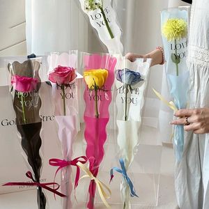 Geschenkverpackung 50pcs Blumen Single Blumenstrauß Ärmel Verpackungstaschen Florist Rosepackung klarer Plastiktüten Valentinstag Hochzeitsgeschenke Dekor Dekor Dekor