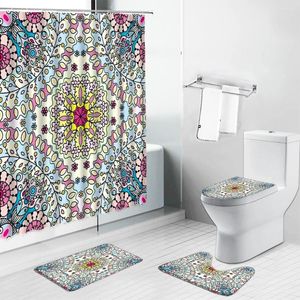 Duş Perdeleri Hindistan Bohem Geometrik Baskılı Perde Mandala Çiçek Banyo Setleri Slip Banyo Mat Mut Mutfak Halı Tuvalet Kapak Halı