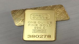 10 PCS Non Magnetic Credit Suisse Ingot 1oz Gold Mlated Bullion Bars Swiss Souvenir Coin Giftion 50 x 28 mm異なるシリアルLase5918423