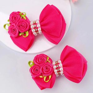 Hårtillbehör 2PC Kids Girls Red Rose Ribbon Clip for Bows Hairclip Ideal Present Huvudbonader Hårnål