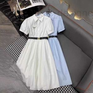 기본 캐주얼 드레스 디자이너 여성 클래식 하이 허리 순수 욕망 짧은 슬리브 셔츠를위한 새로운 삼각형 라벨 드레스 다목적 및 슬리밍 CGFQ