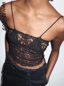 Serbatoi da donna Boofeenaa Vedi attraverso top a maglie in pizzo nero set da due pezzi Summer 2024 Sexy Abiti Sexy Women Camis C71-BG10