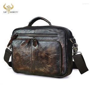 Bag Luxury Natural Leather Male Vintage Horisontell Tote Messenger Design Satchel Cross-Body 9.8 