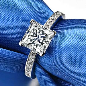 Bröllopsringar Solid Platinum PT950 14K Four Claw Princess Square Diamond Ring Simple Womens Q240511