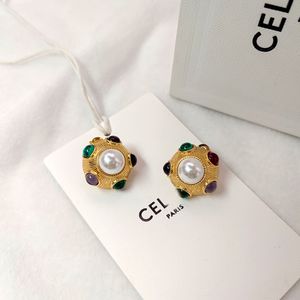 Luxury Celibrand Palace Designer Earrings Women 18k Gold Geometry Colorful Stone Vintage Oorbellen Brincos Arets Earings Earring Ear Rings smycken