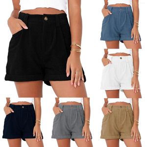 Shorts Shorts Summer Spring Casual Corduroy Cinta High Wile Solido Colore Solido per donne Streetwear rotelato a pieghe.