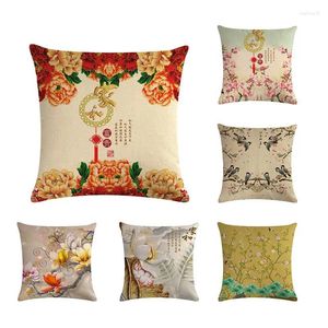 Cuscino cinese lettera fu casta gloria di sfondo floreale coperchio di lino in cotone esterno decorazione lombare zy496